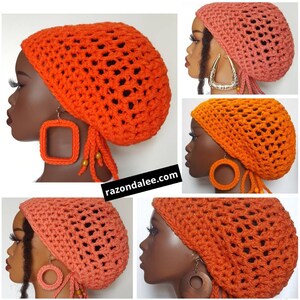 Chunky Crochet Dreadlock Tam with Drawstring by Razonda Lee RazondaLee Orange Assortment mfs