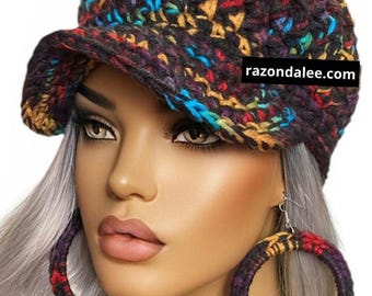 Black Fiesta Chunky Crochet Baseball Cap by Razonda Lee Razondalee CP2