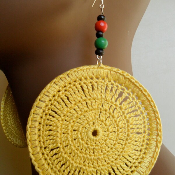 Kiss of the Sun Crochet Earrings with Africa Beads