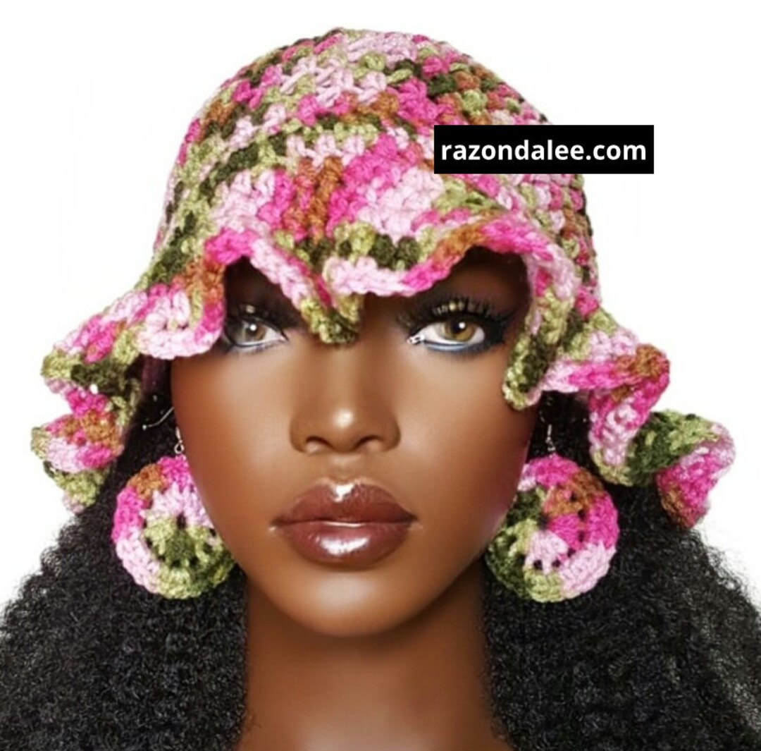 Crochet Bucket Hat Pink Green Multi by Razonda Lee Razondalee Etsy