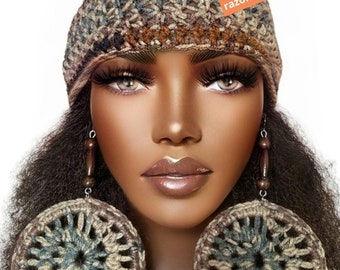 Crochet Skull Cap Fitted Beanie Taupe Multi by Razonda Lee Razondalee