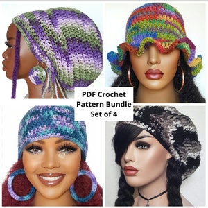 Pdf CROCHET PATTERNS ONLY, Digital Download, Large Dreadlock Tam, Curly Trim, Skull Cap Beanie, Beret Bundle RazondaLee Razonda Lee B2