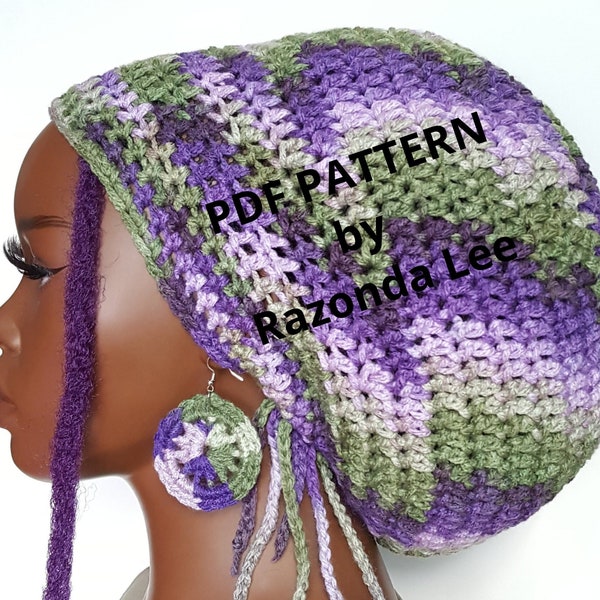 Easy Pdf CROCHET PATTERN ONLY, Digital Download, Crochet Large Dreadlock Tam Hat Pattern, Written Tutorial by Razonda Lee 112