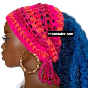 Chunky Loc Tube Sleeve Dread Tube Open Back Dreadlocks Beanie with Open Back  Pink Orange by Razonda Lee RazondaLee