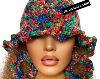 Crochet Wavy Trim Bucket Hat Multi by Razonda Lee Razondalee