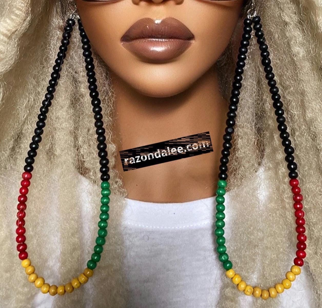 Tear Drop Beaded Hoop Earrings Extra Long Red Yellow Green Black by Razonda Lee RazondaLee Bohemian