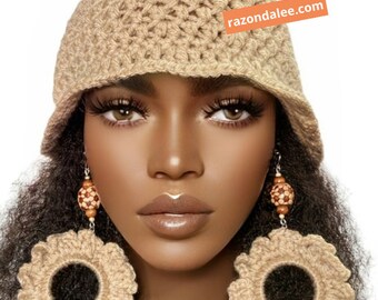 Crochet Fitted Flared Beanie Beige or Choose Your Color by Razonda Lee Razondalee