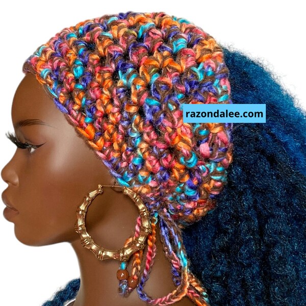 Chunky Loc Tube Sleeve Dread Tube Open Back Dreadlocks Beanie with Open Back  Multi by Razonda Lee RazondaLee