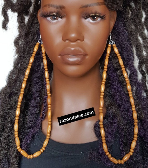 Tear Drop Hoop Earrings Wood Extra Long by Razonda Lee Etsy