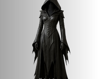 Handmade Halloween Costume for Women | Gothic Hooded Leather Dress | Dark Witch Cosplay Outfit | Vampire Queen Costume
