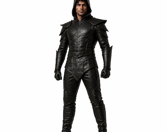 手作りのダークナイトレザーアーマーコスチューム、角付き戦士コスプレ衣装、中世ファンタジーLARPハロウィンコスチューム