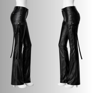 black leather flare pants women gothic streetwear grunge alt fashion