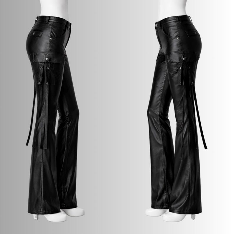 black leather flare pants women gothic streetwear grunge alt fashion