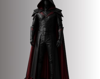 Leather Halloween Costume with Cloak, Gothic Vampire Cosplay - Custom Fit