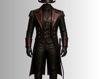 Real Leather Ringmaster Costume, Victorian Tailcoat, Halloween Carnival