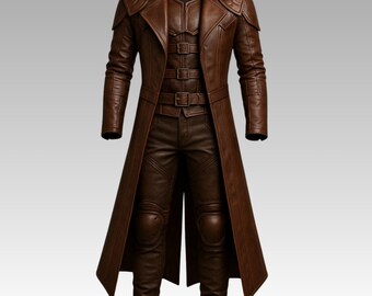 Gabardina de guerrero de cuero marrón, disfraz de cosplay steampunk para hombre