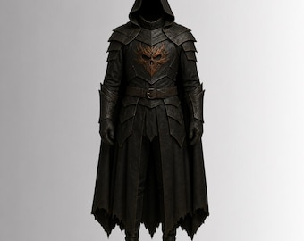 Disfraz de cuero hecho a mano de asesino oscuro, disfraz de Halloween con capucha de Dark Souls para cosplay, disfraz de guerrero gótico renacentista para feria, armadura para LARP.