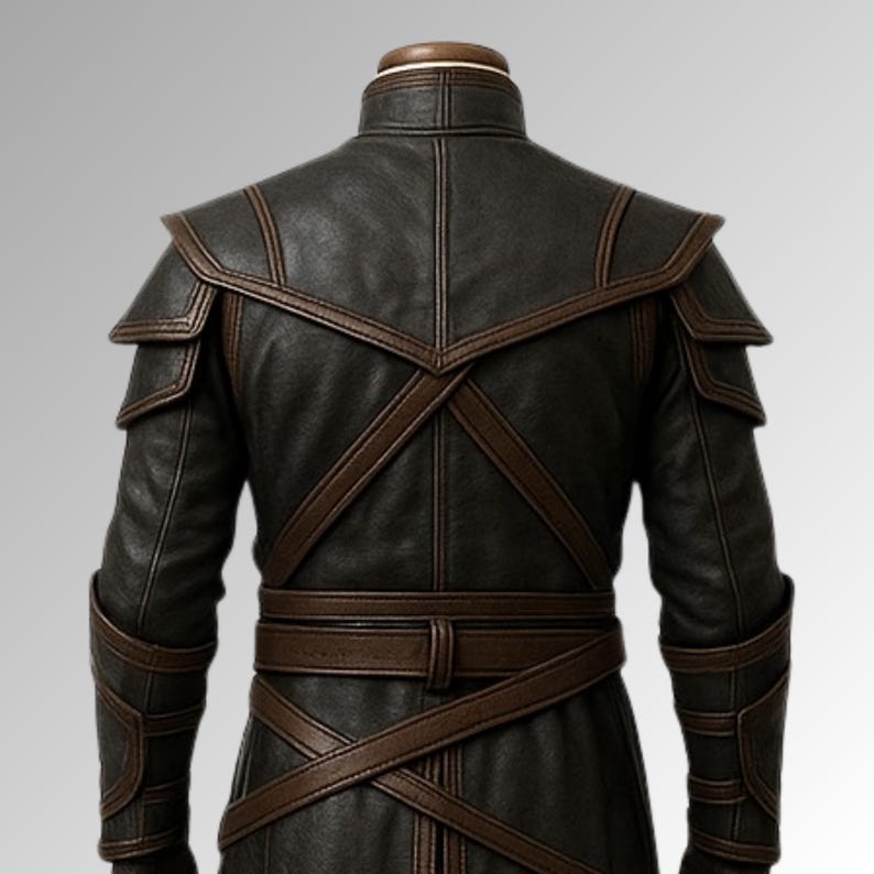 dark leather LARP costume set with coat and trousers