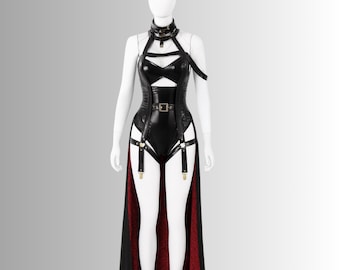 Vestido con arnés de cuero genuino, atuendo gótico fetichista para club, ropa para festivales y cosplay.