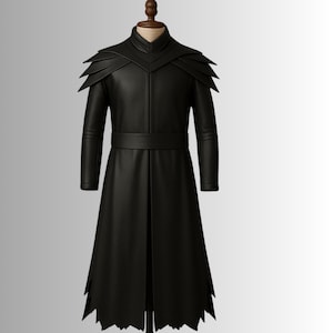 Handmade Black Leather Medieval Cloak, Warrior Costume, Cosplay, LARP