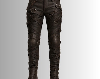 Black Genuine Leather Biker Pants, Moto Riding Trousers, Distressed Motorcycle Bottoms, Gothic Streetwear, Slim Fit Cargo Style
