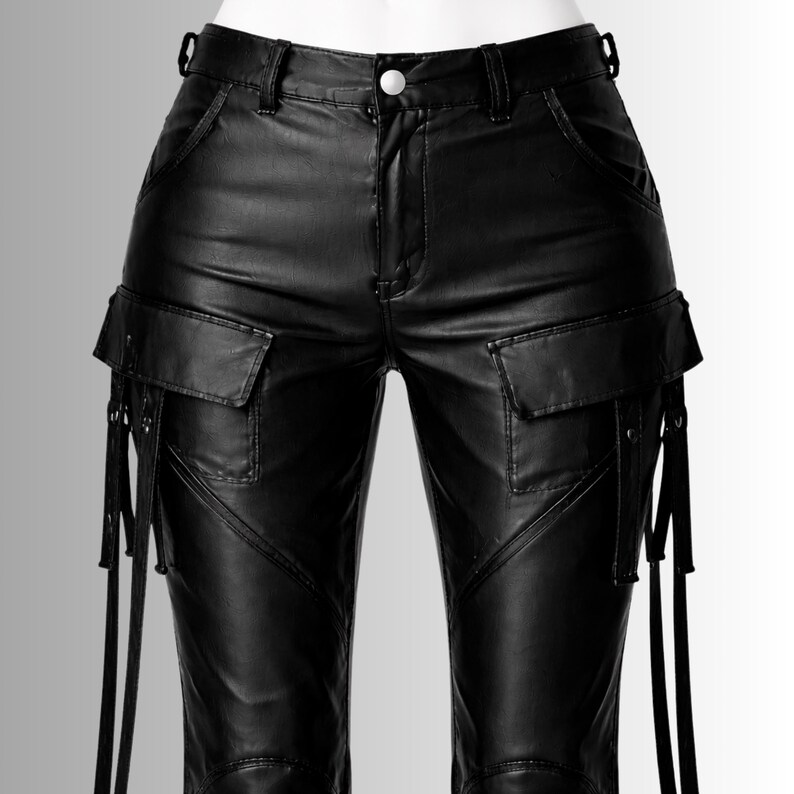 womens real leather pants gothic y2k flare biker style streetwear trousers