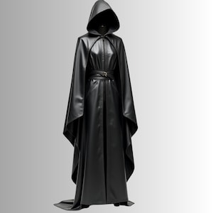 Handmade Leather Wizard Cloak , Medieval Sorcerer Hooded Robe