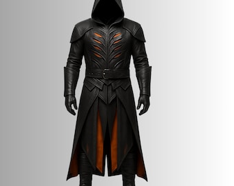 Handmade infernal knight Leather Costume - hooded assassin cosplay costume - halloween costume men cosplay