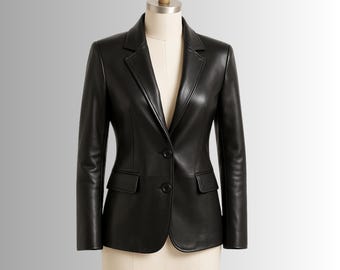 Handgefertigter schwarzer Lederblazer - Custom Fit Damen-Formalmantel