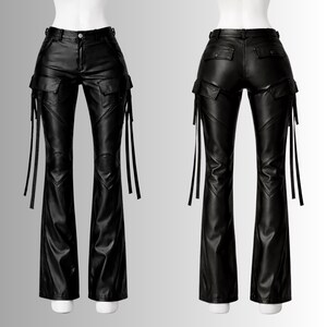 womens high waisted leather pants black strappy cargo goth punk style