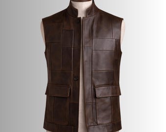 Gilet in vera pelle da uomo, giacca in pelle marrone senza maniche fatta a mano per motociclisti e abbigliamento casual