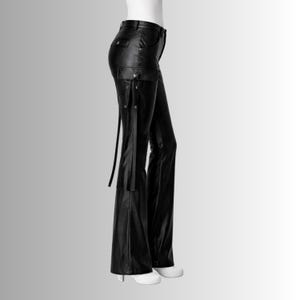 womens goth leather trousers flared leg y2k aesthetic biker cargo style