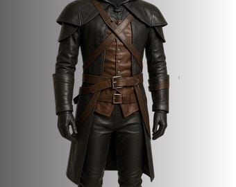 Handmade Leather Assassin Costume, Steampunk Warrior Trench Coat