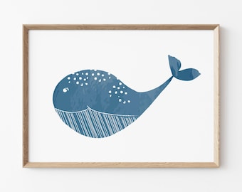 Blue Whale Wall Art Print | Nautical Kids Room Poster | Under The Sea Nursery Decor | Printable Art for Boys and Girls | Digital Download