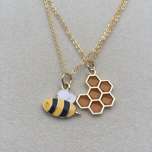 Gold Bumblebee and Honeycomb charm Best Friend Necklaces