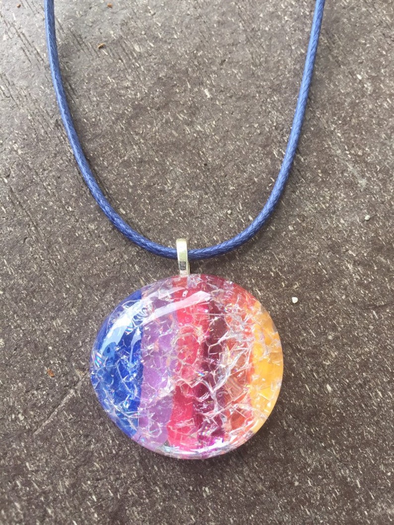 Painted Cracked Glass Pendant Necklace