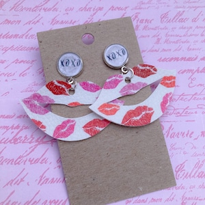XOXO Kiss Mark Lips Faux Leather Earrings
