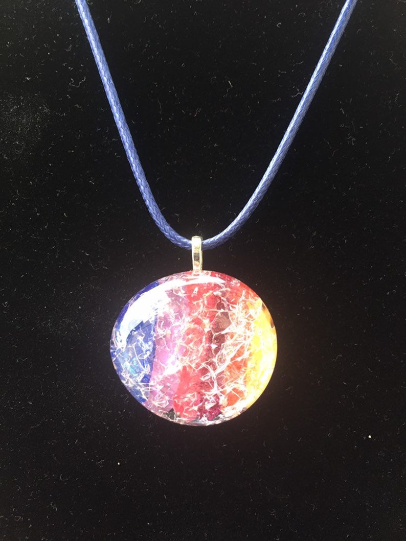 Painted Cracked Glass Pendant Necklace
