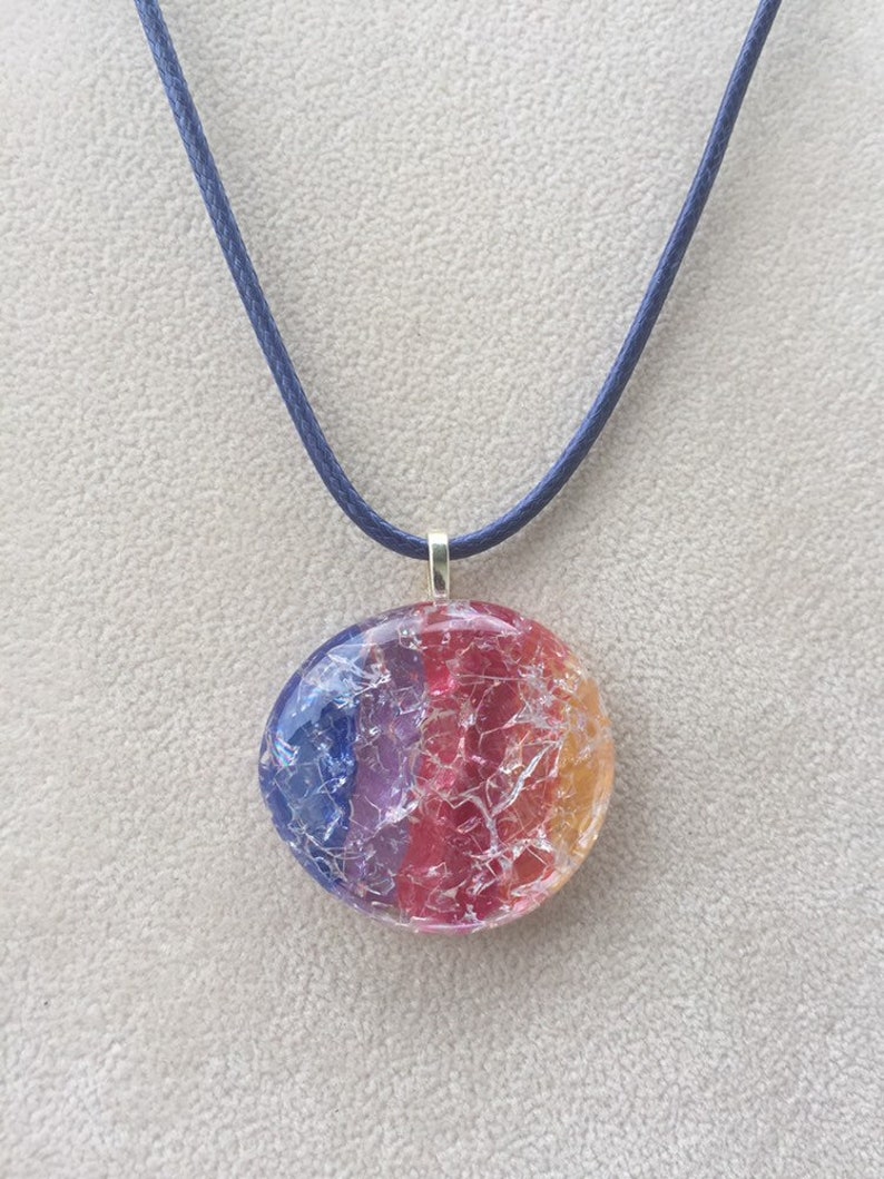 Painted Cracked Glass Pendant Necklace