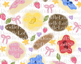 Cookie & Bows Seamless Pattern, Girly PNG