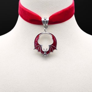 Velvet Silver Gothic Bat Choker Necklace