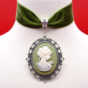 Velvet Antique Silver Victorian Cameo Choker Necklace