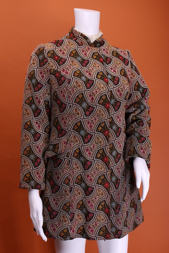 Vintage 60s Tapestry Hippie Mod Nehru Collar Short