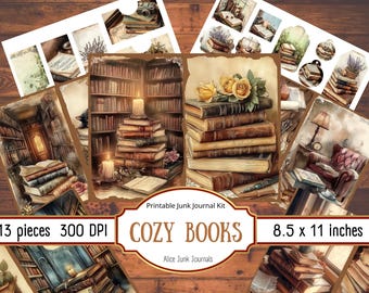 Cozy Books Junk Journal Kit Vintage Buchshop Druckbare Ephemera Digitales Scrapbook Papier Dunkle Academia Journaling Collage Bibliothek