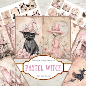 Pastel Witch Junk Journal Kit Magical Whimsical Ephemera Vintage Grimoire Pages Scrapbook Printable Download Digital Witchy Journal Supplies