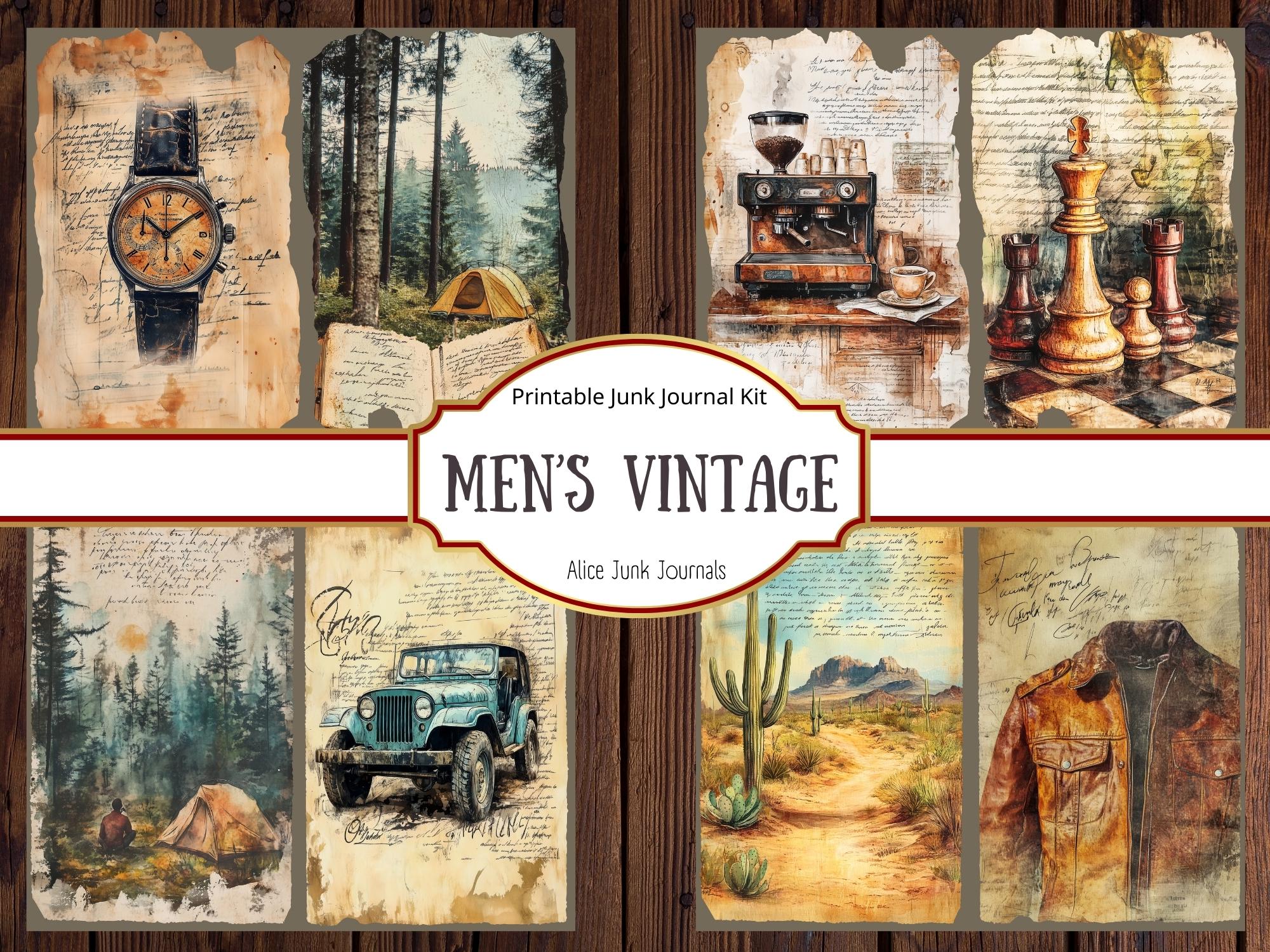 Men's Vintage Junk Journal Kit, Masculine Ephemera Printable, Steampunk Grunge Collage Sheets ...