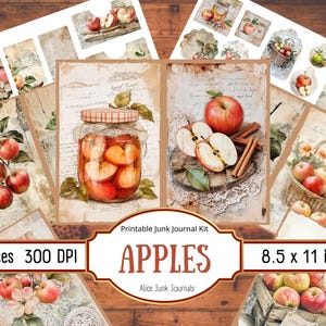 Apples Junk Journal, Floral Vintage Ephemera, Scrapbooking Printable, Botanical, Fruit Journal Pages, Autumn, Digital Download, Apple