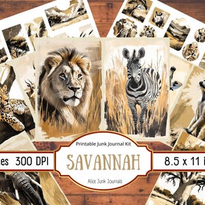 Savannah Junk Journal Kit Africa Safari Animal Ephemera Vintage Printable Scrapbook Papers Digital Download Mixed Media Craft Pages