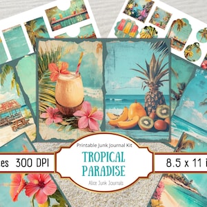 Tropical Paradise Junk Journal Kit, Summer Junk Journaling, Beach Scrapbook, Scrapbooking Retro Ephemera, Retro Vacation, Printable, Digital
