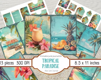 Tropical Paradise Junk Journal Kit, Summer Junk Journaling, Beach Scrapbook, Scrapbooking Retro Ephemera, Retro Vacation, Printable, Digital